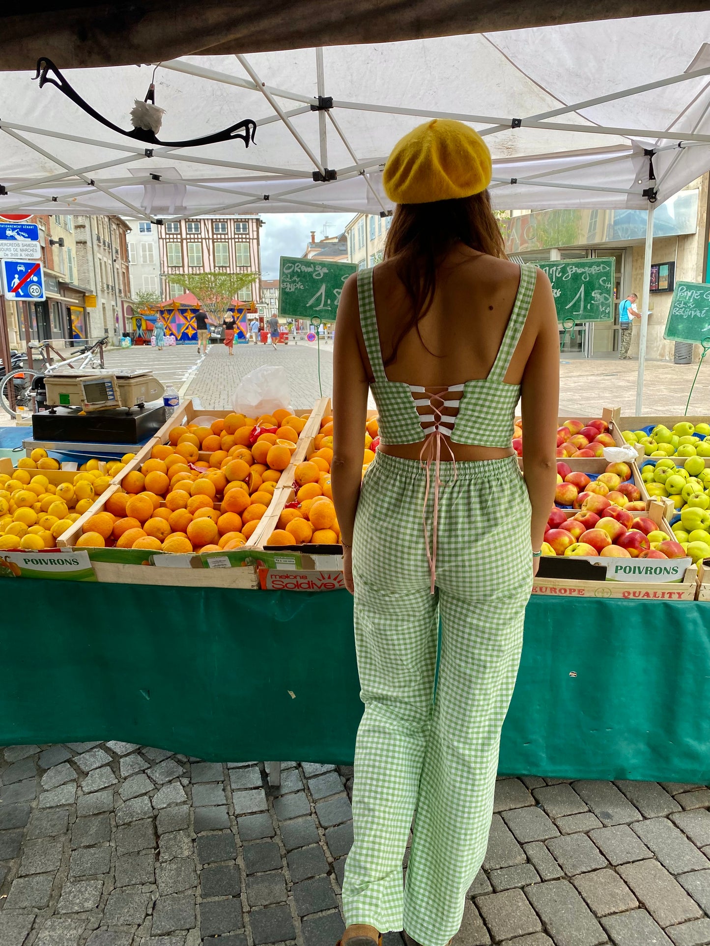 Pantalon vichy matcha latte