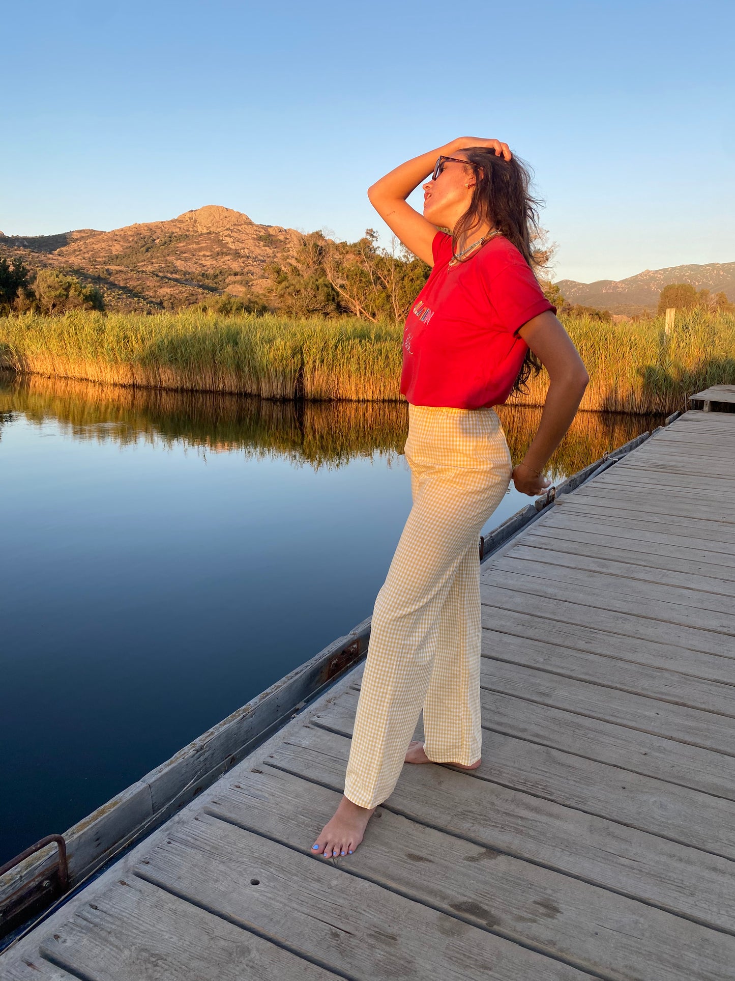 Pantalon vichy citron givré