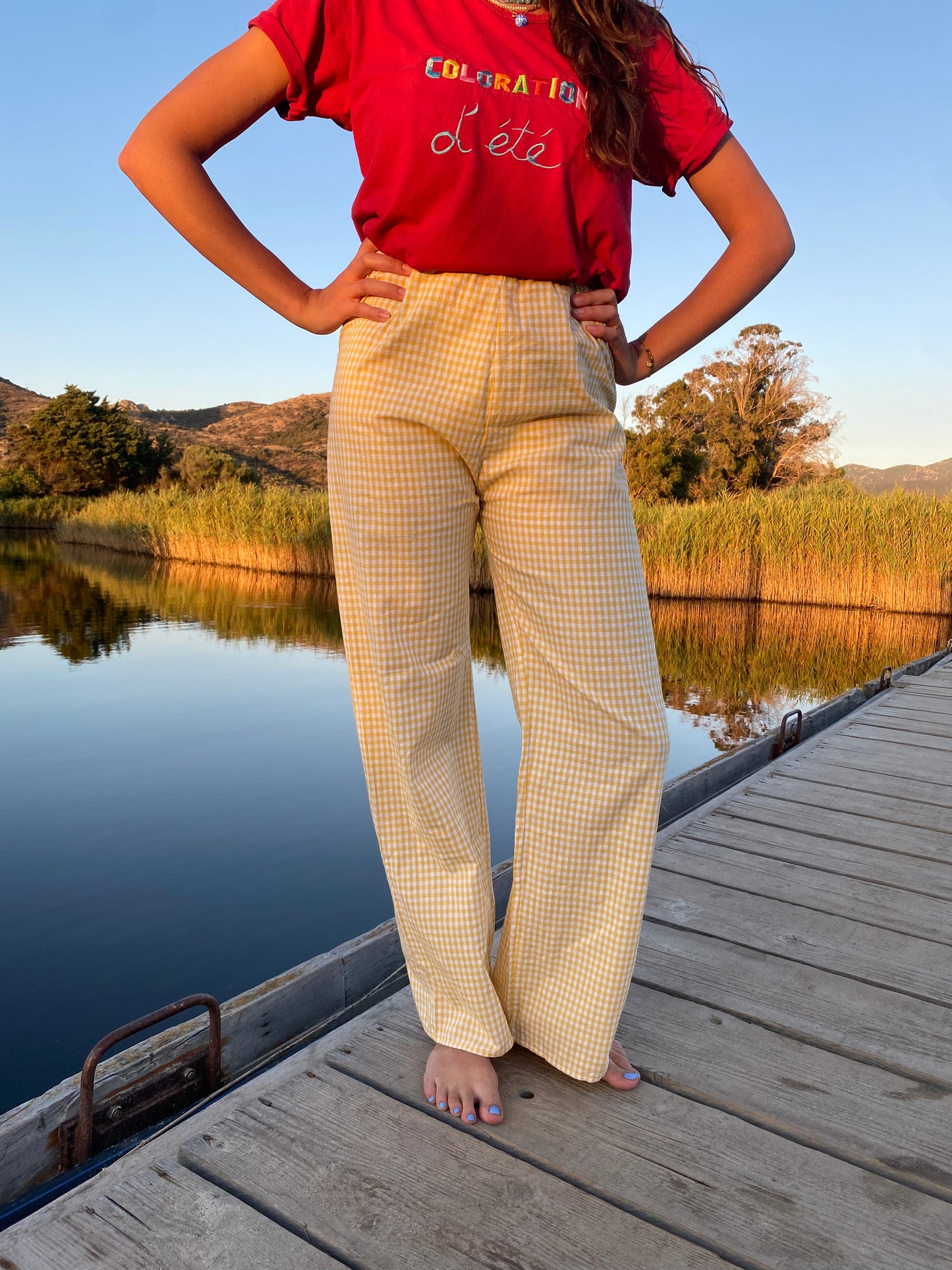 Pantalon vichy citron givré