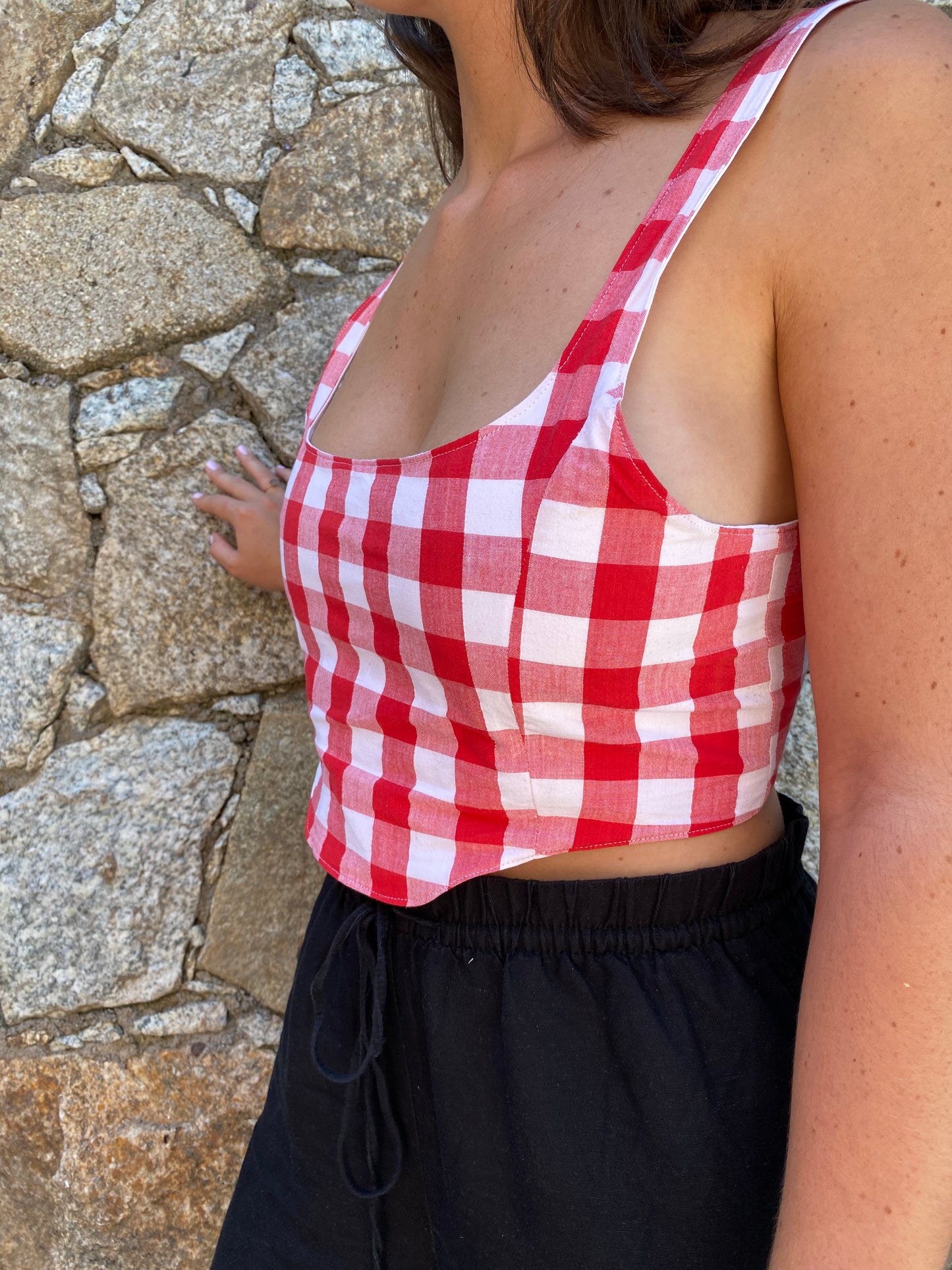 Corset vichy fraise chantilly