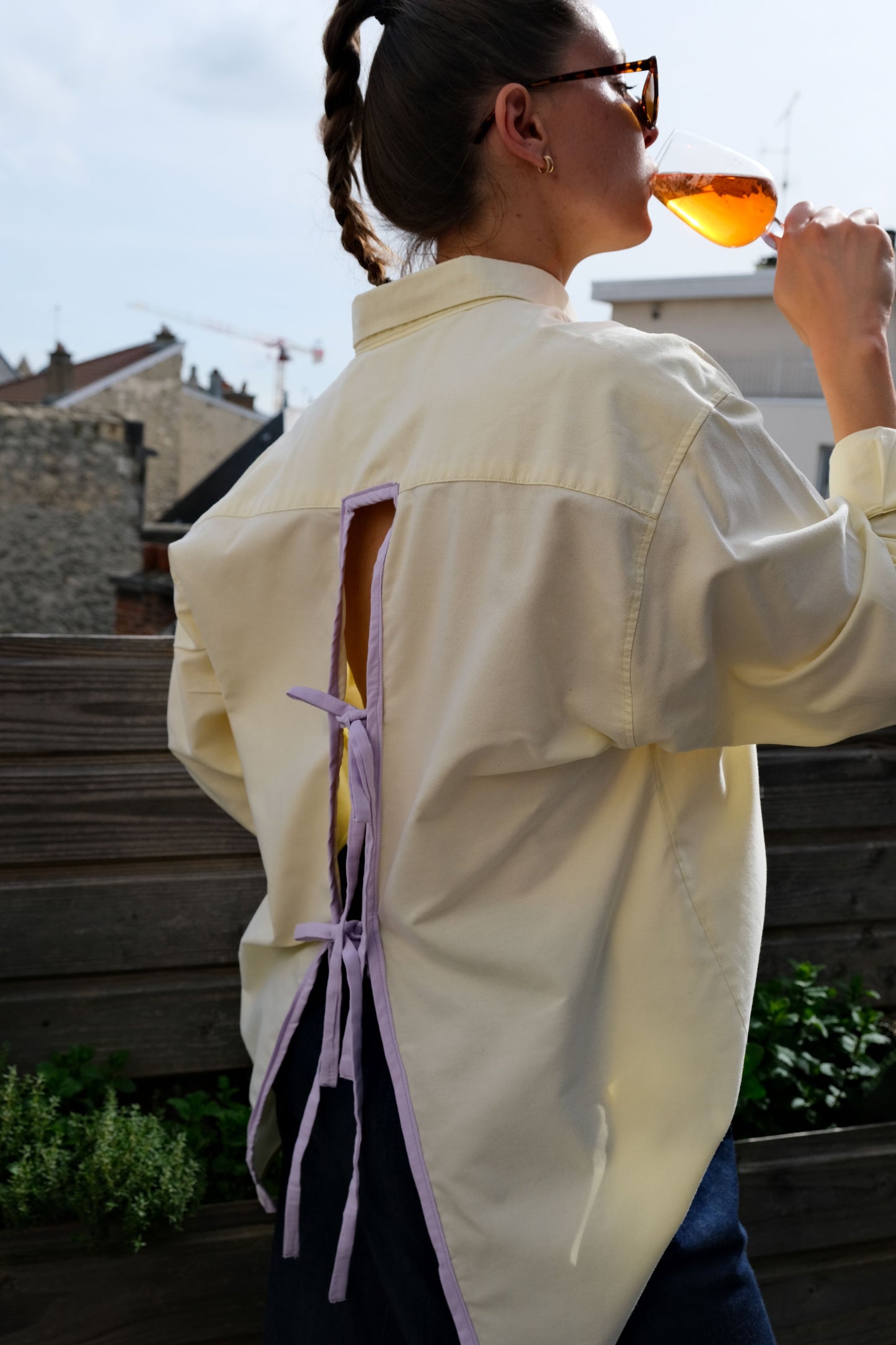 Chemise dos nu citron/lila