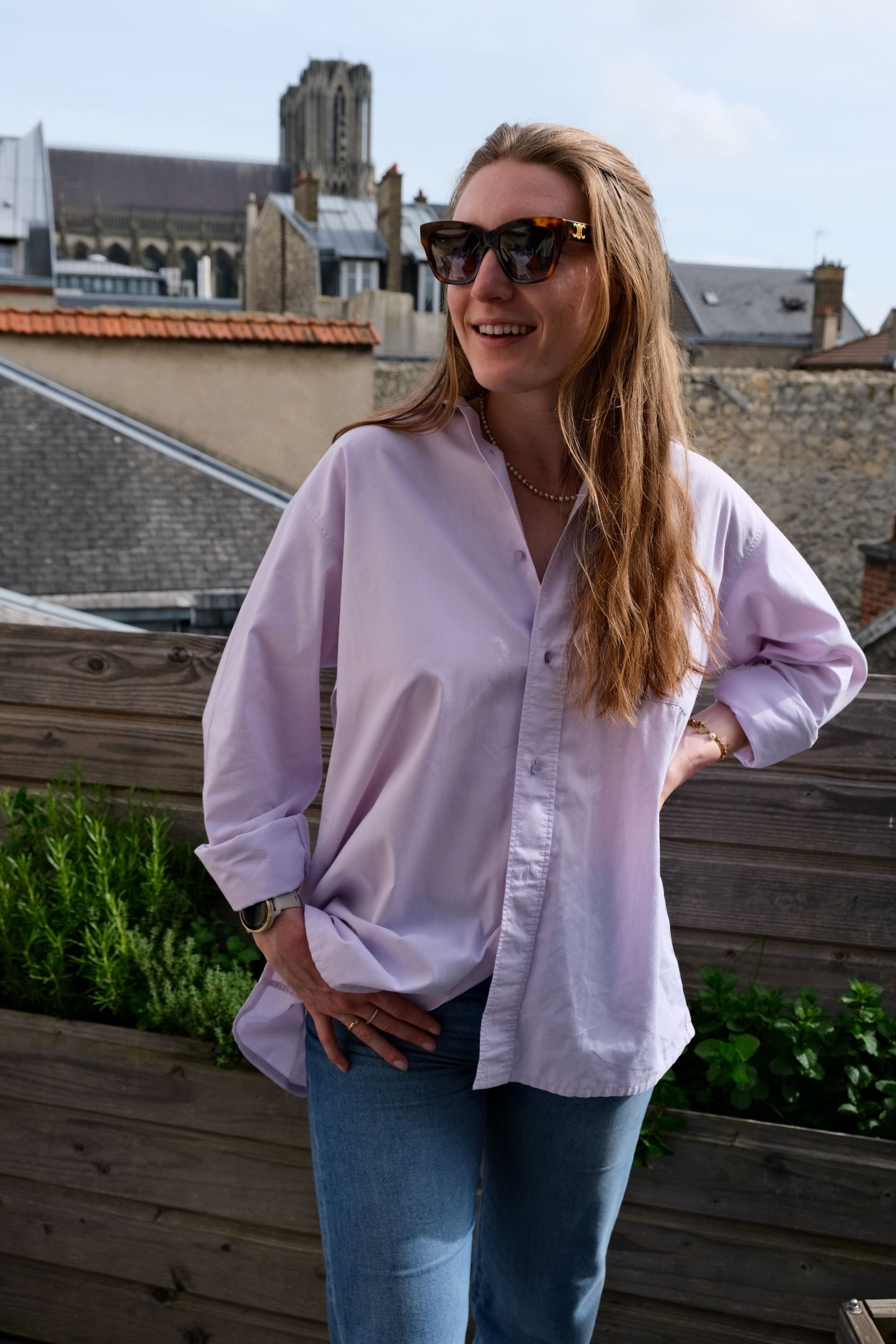 Chemise dos nu lila/citron