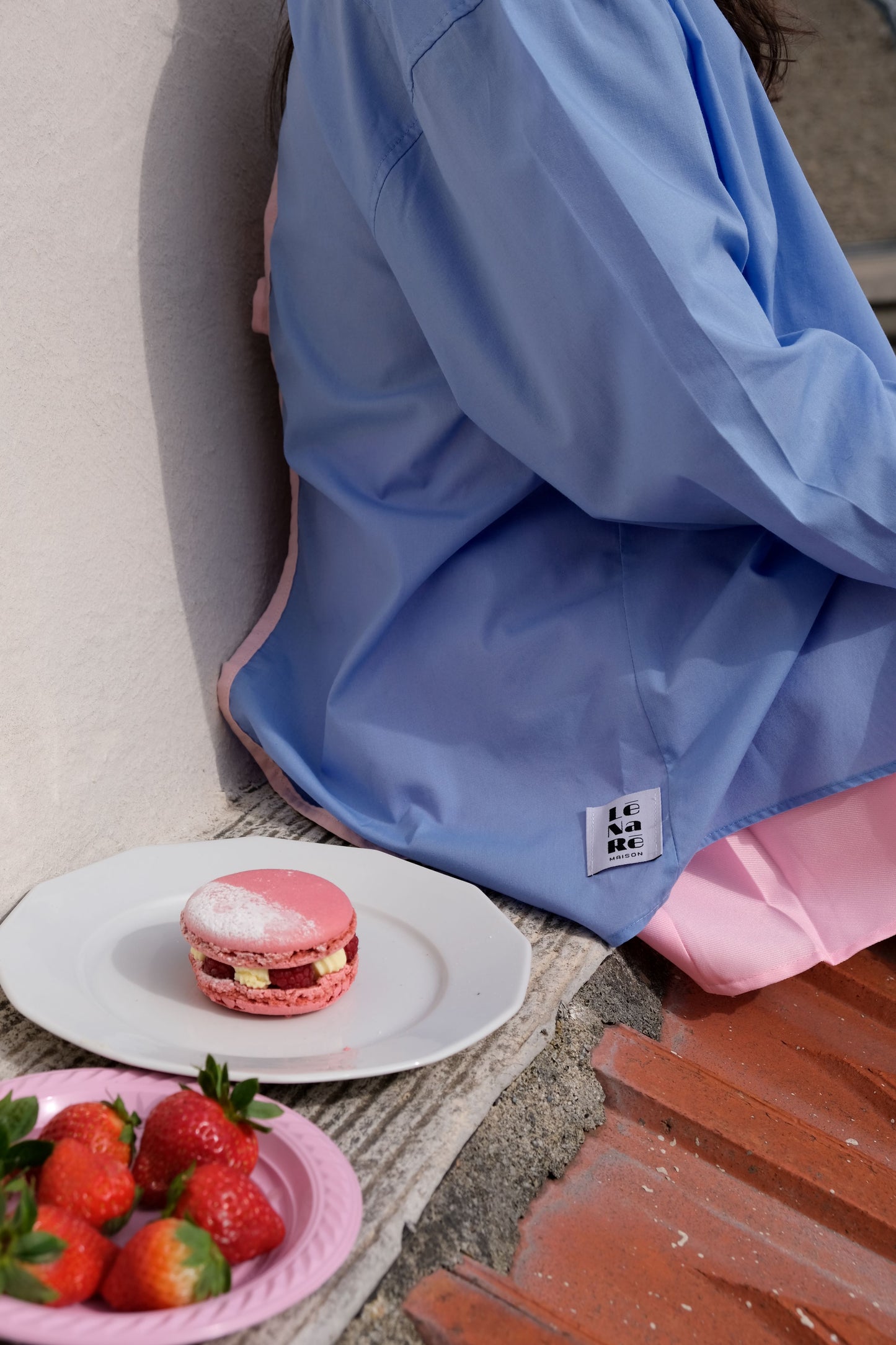 Chemise dos nu bleuet/rose