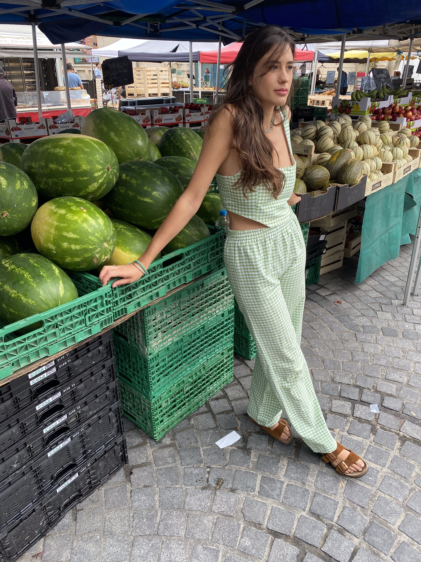 Pantalon vichy matcha latte