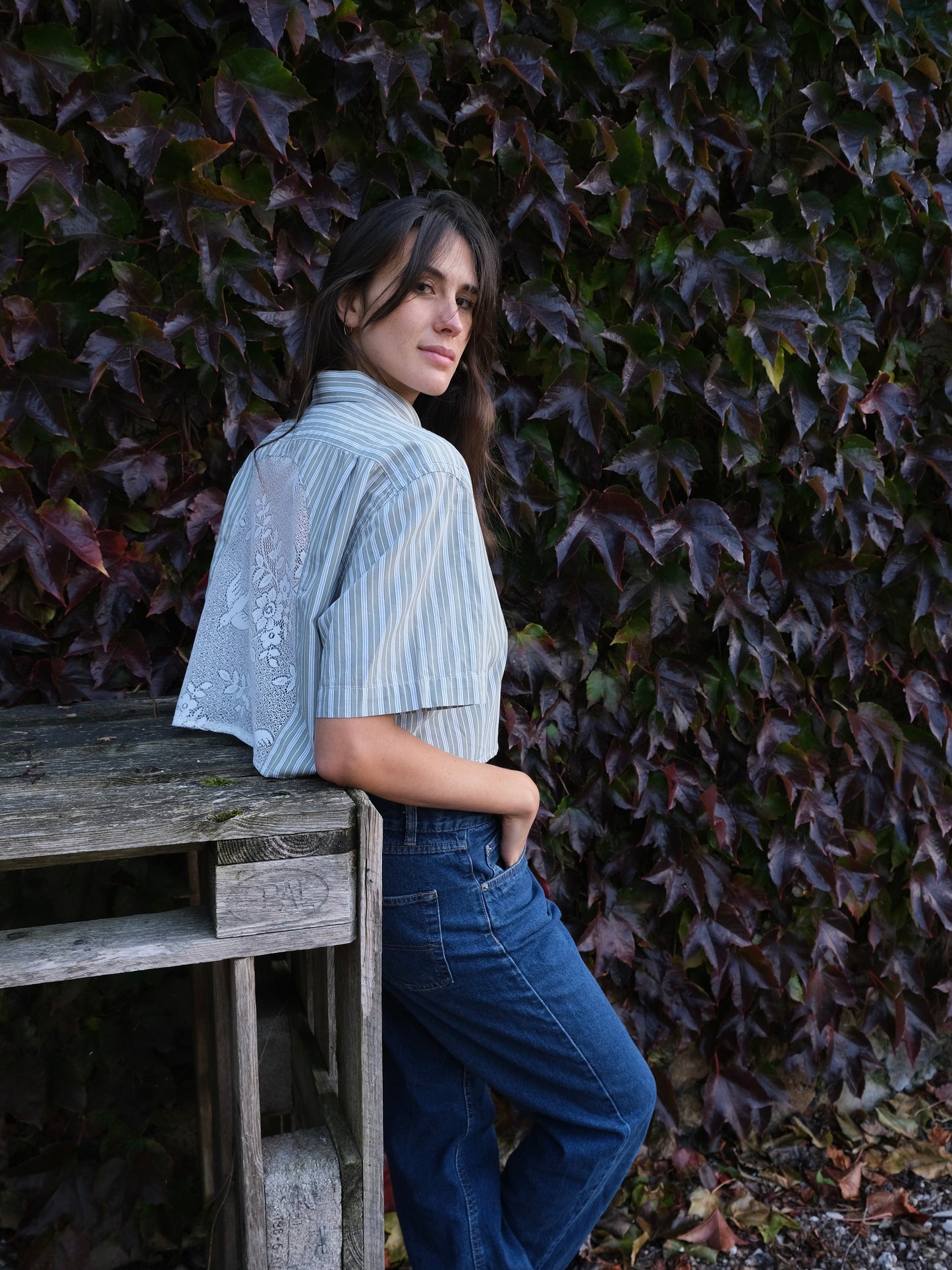 Chemisette Frisson verte/grise rayée