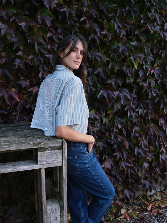 Chemisette Frisson verte/grise rayée