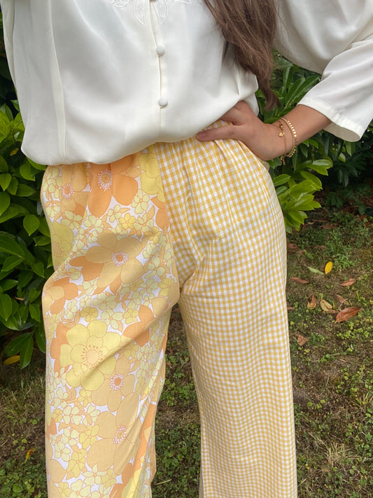 Pantalon vichy jaune et fleuri