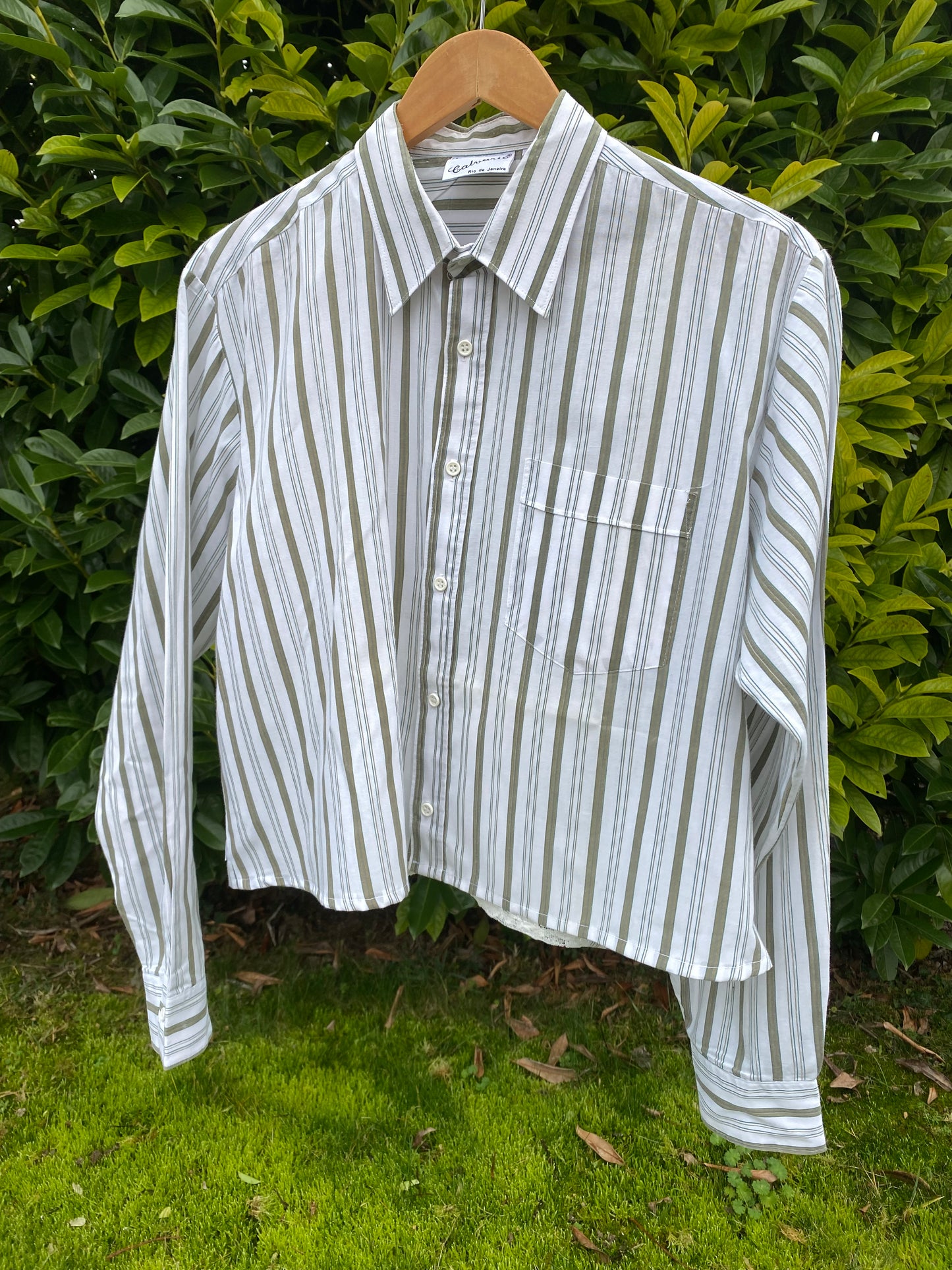 Chemise Frisson Blanche rayée vert kaki