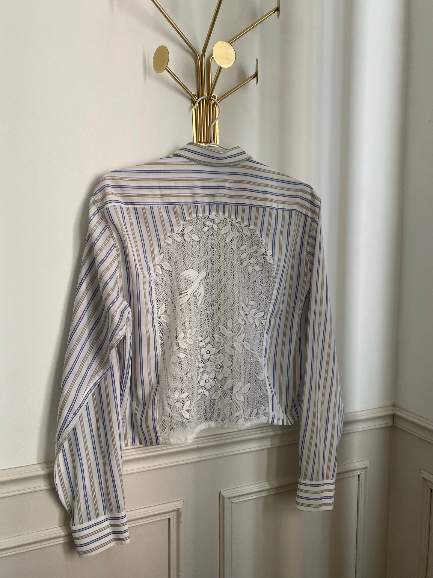 Chemise Frisson Blanche rayée de bleu et beige