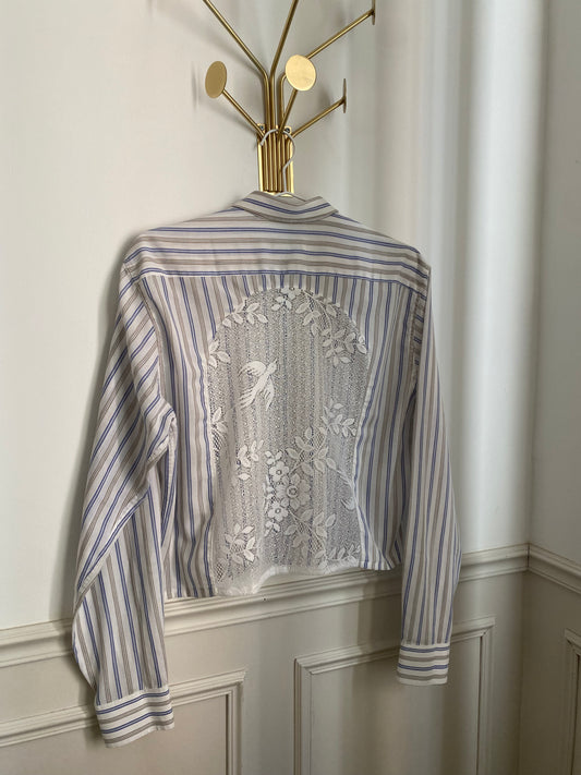 Chemise Frisson Blanche rayée de bleu et beige