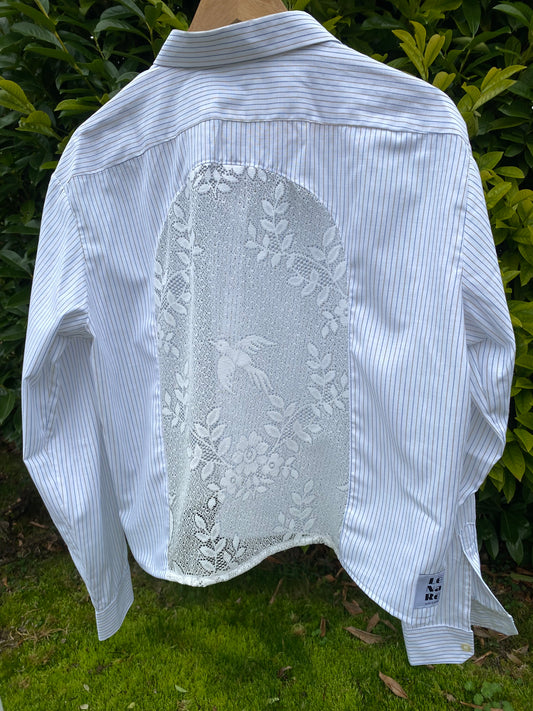 Chemise Frisson Blanche rayée bleu et beige