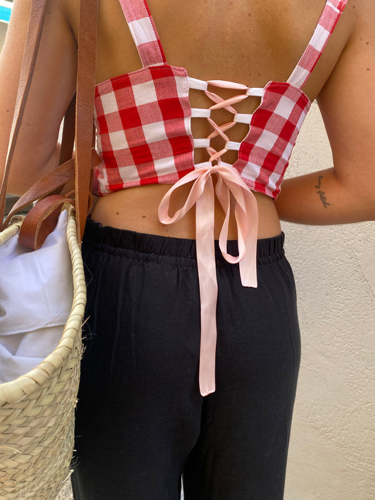 Corset vichy fraise chantilly