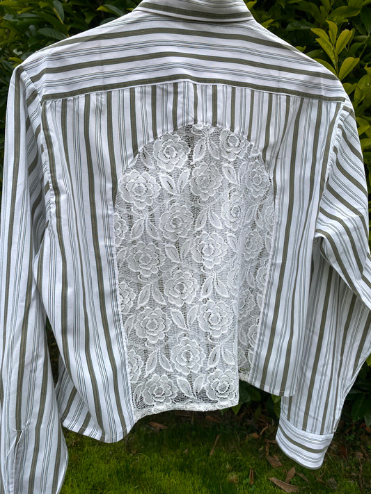 Chemise Frisson Blanche rayée vert kaki