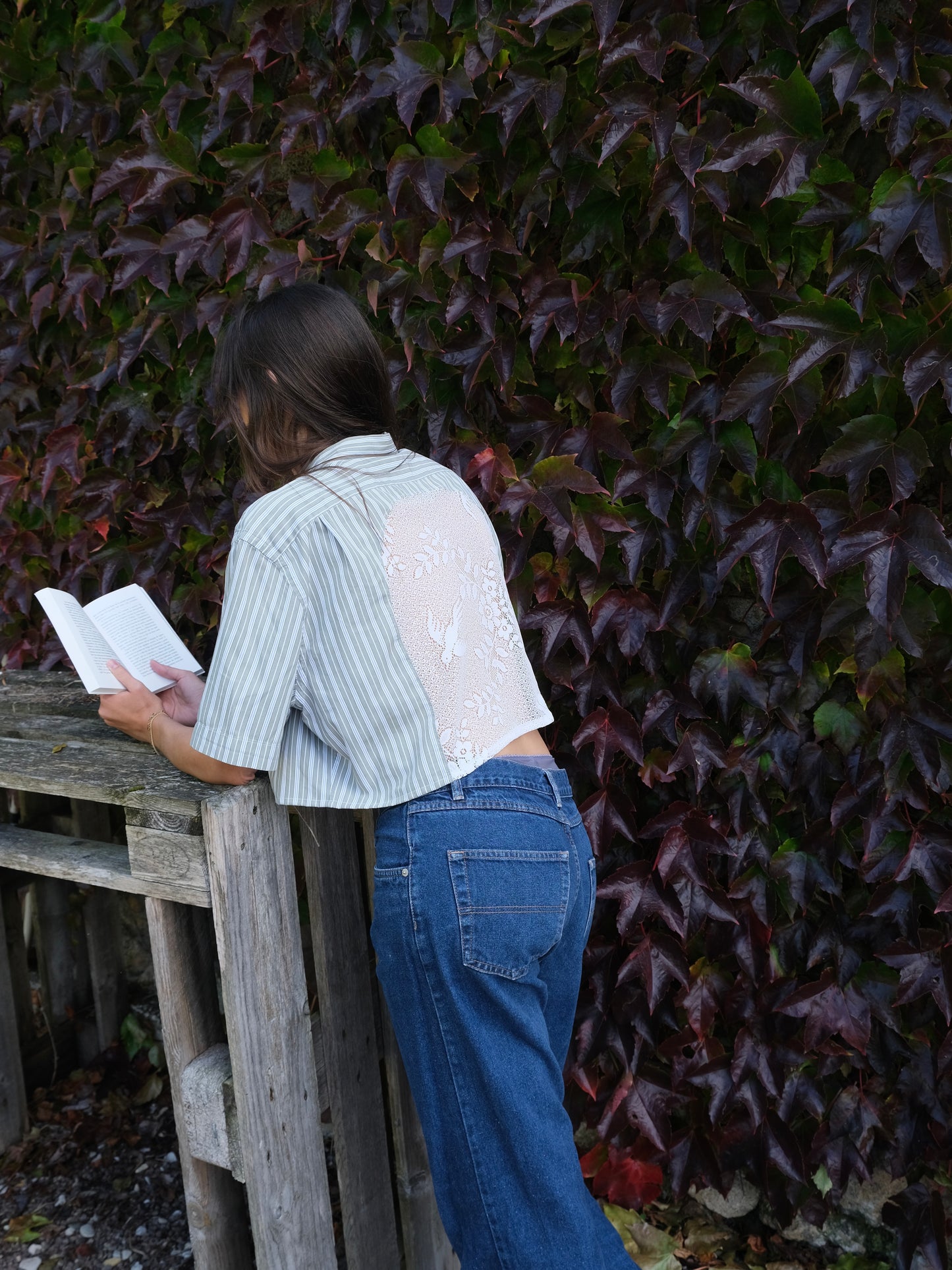 Chemisette Frisson verte/grise rayée